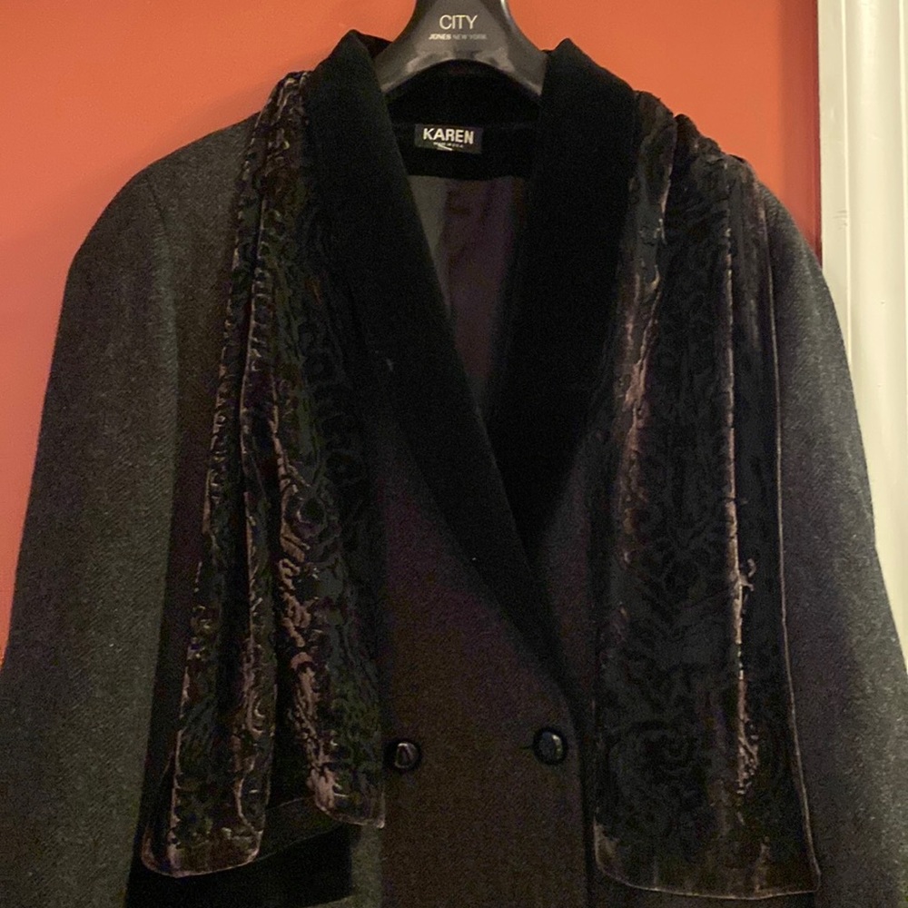 100% Pure wool Black Overcoat with Black Scarf